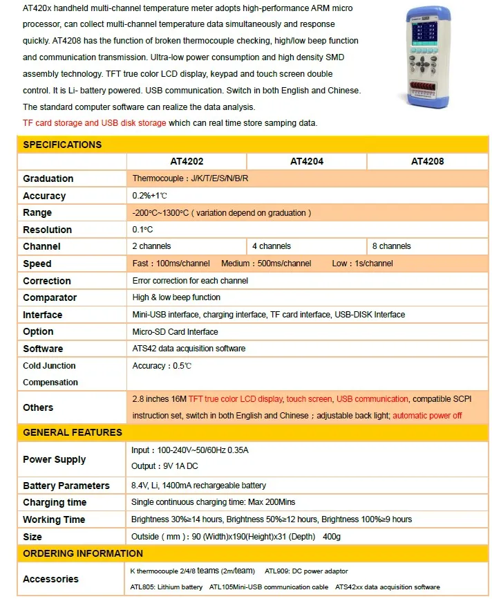 Applent -200~1300c Industry Thermometer At4202