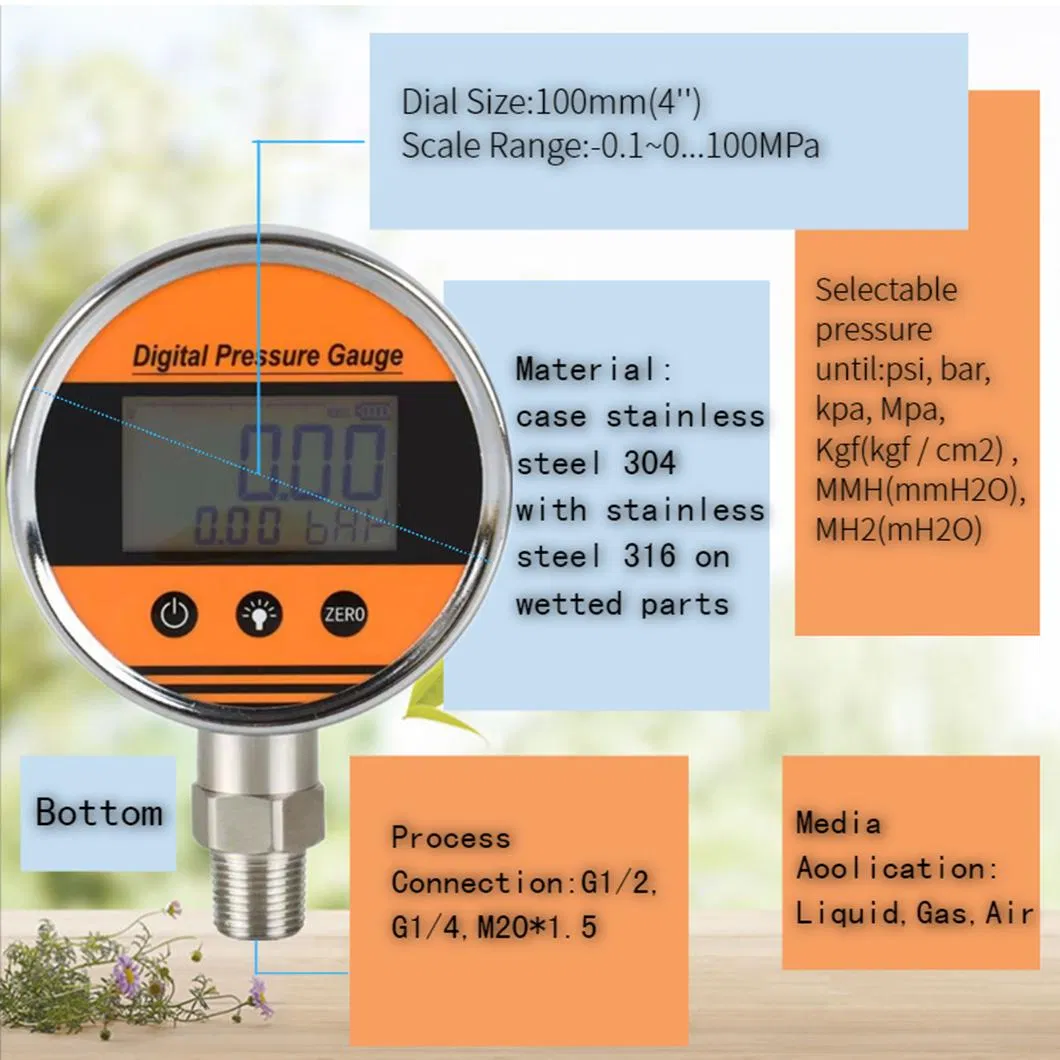 China Gas Water Digital Pressure Transmitter 304 Stainless Steel Pressure Gauge Meter Qdb118
