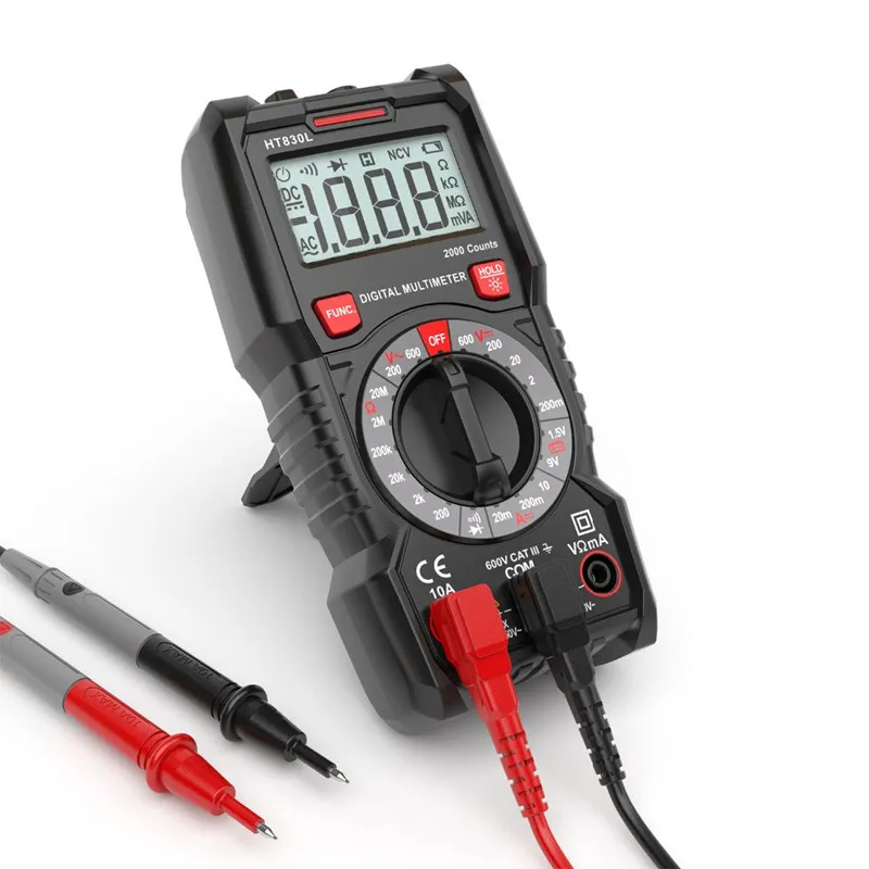 Digital Multimeter Ht830L 2000 Counts Portable AC/DC Voltage/Current Tester with Diode Test