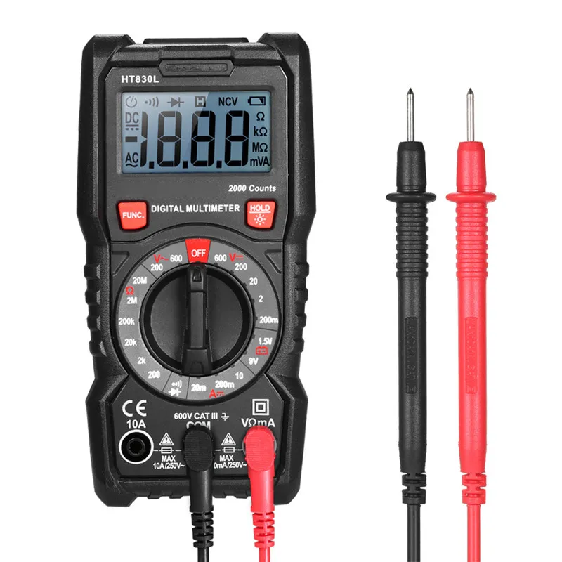 Digital Multimeter Ht830L 2000 Counts Portable AC/DC Voltage/Current Tester with Diode Test