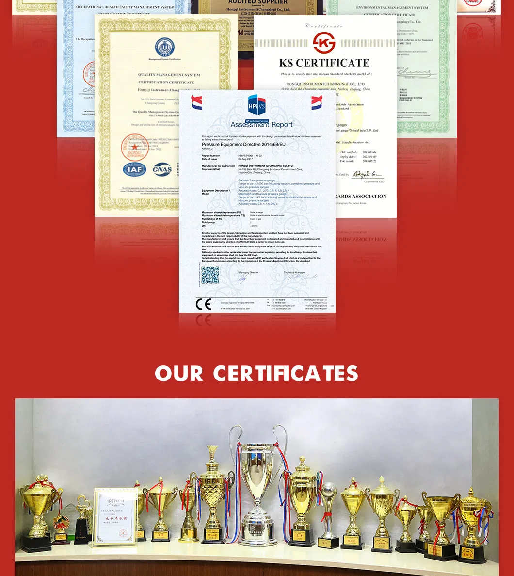 Hongqi &reg; Red Pointer with Black Pointer Railway Use Pressure Gauge 0-1600kpa