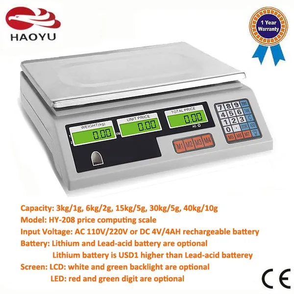 Hy-208 Electronic Price Computing Scale Tabletop Commercial Use
